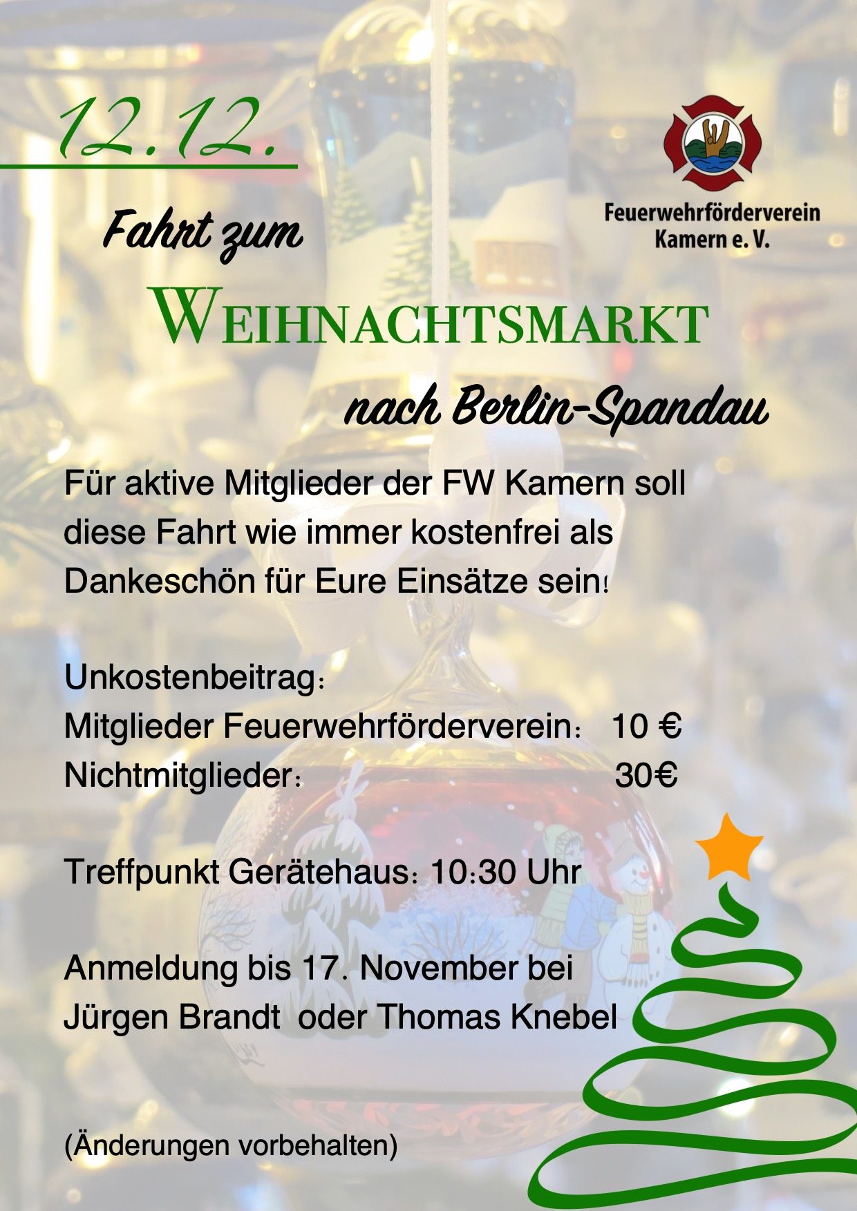 Aushang: Fahrt zum Weihnachtsmarkt nach Berlin-Spandau am 12.12.